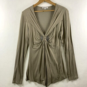 Vertigo Paris Womens Boho Glam Slinky Tunic Top Sz L Taupe Y2K Fairy Grunge‎